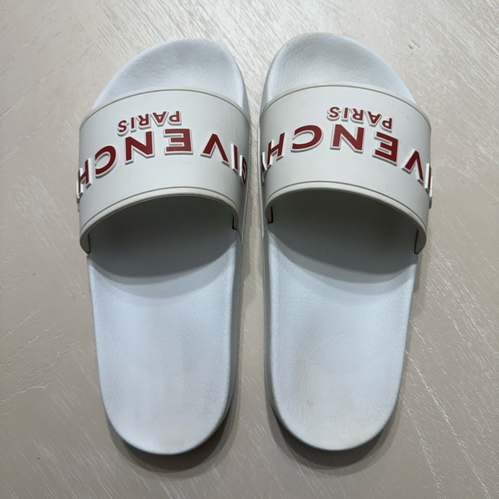 Givenchy White Slides with Red Logo